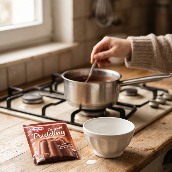 Dr Oetker pudding sachets, the German dessert powder made up with milk