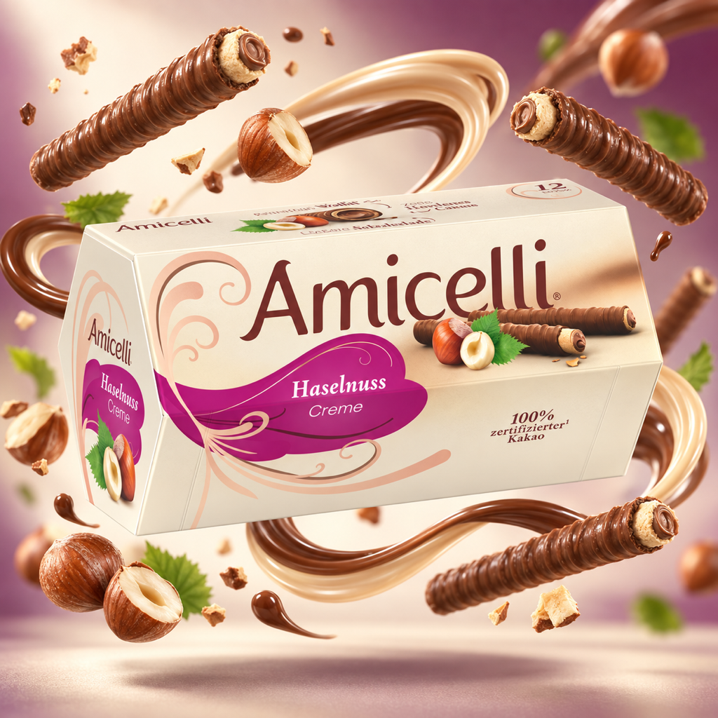 Amicelli Haselnuss 200g with floating ingredients