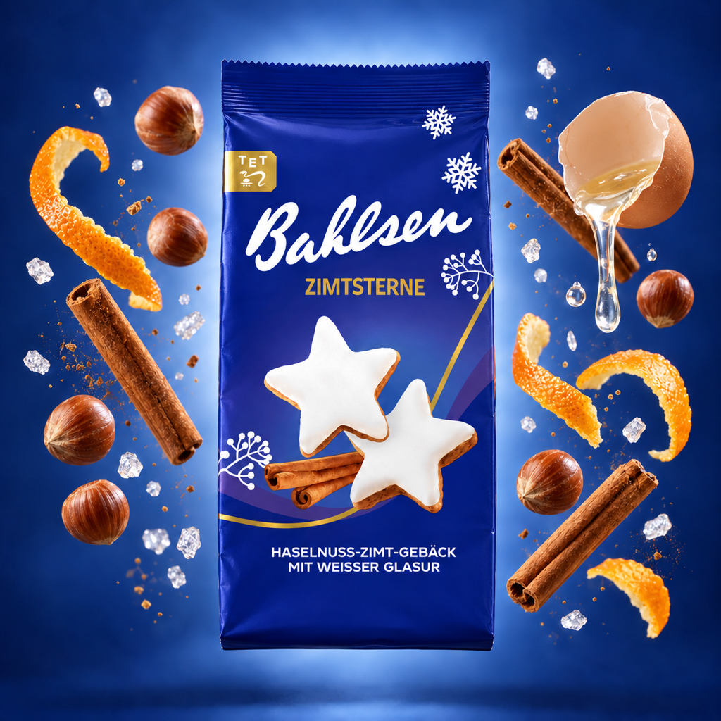 Bahlsen Zimtsterne Cinnamon Star Hazelnut Biscuits | 100G with floating ingredients