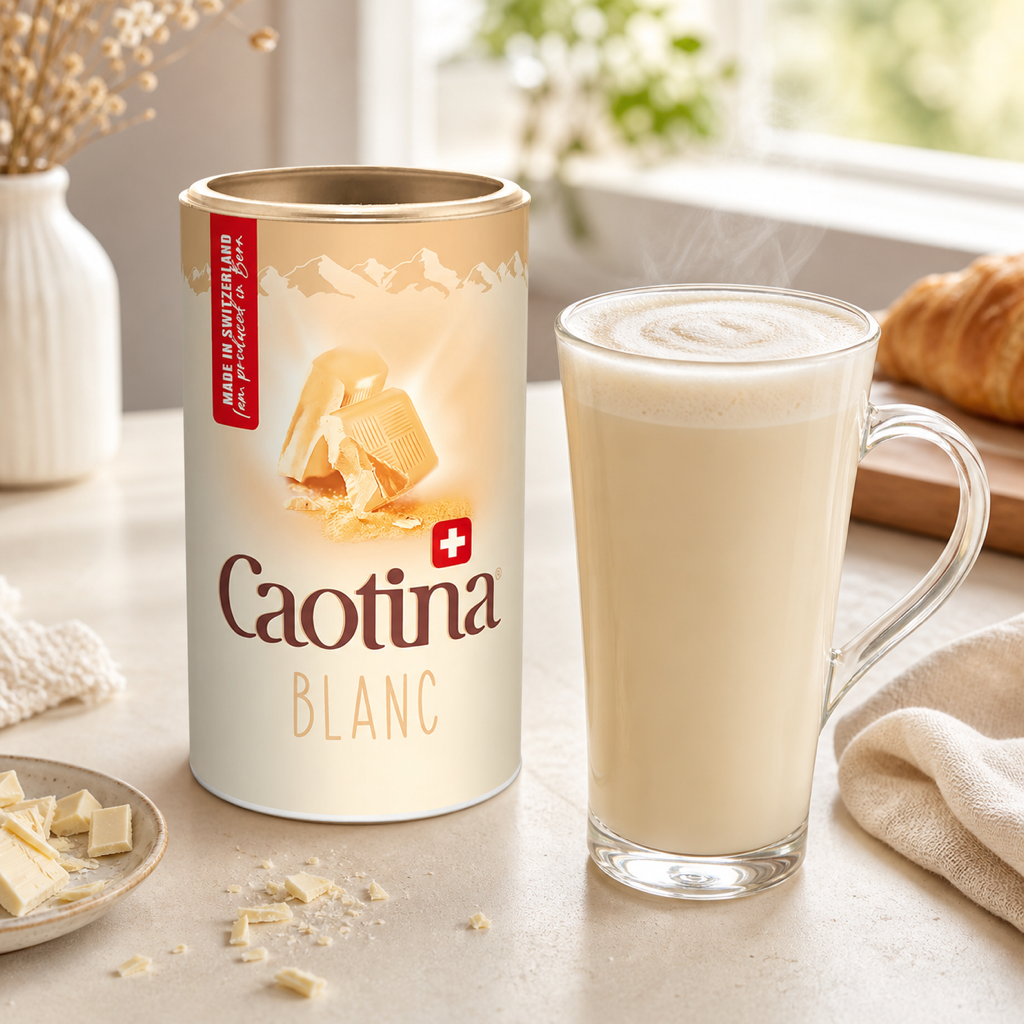 Caotina Blanc White Chocolate Cocoa Powder 500g serving suggestion