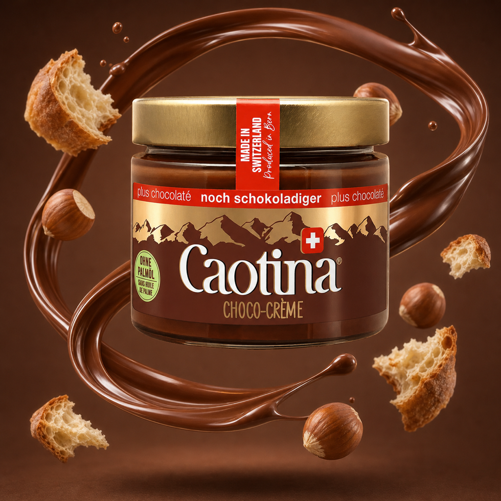 Caotina Crème Chocolat 300g with floating ingredients