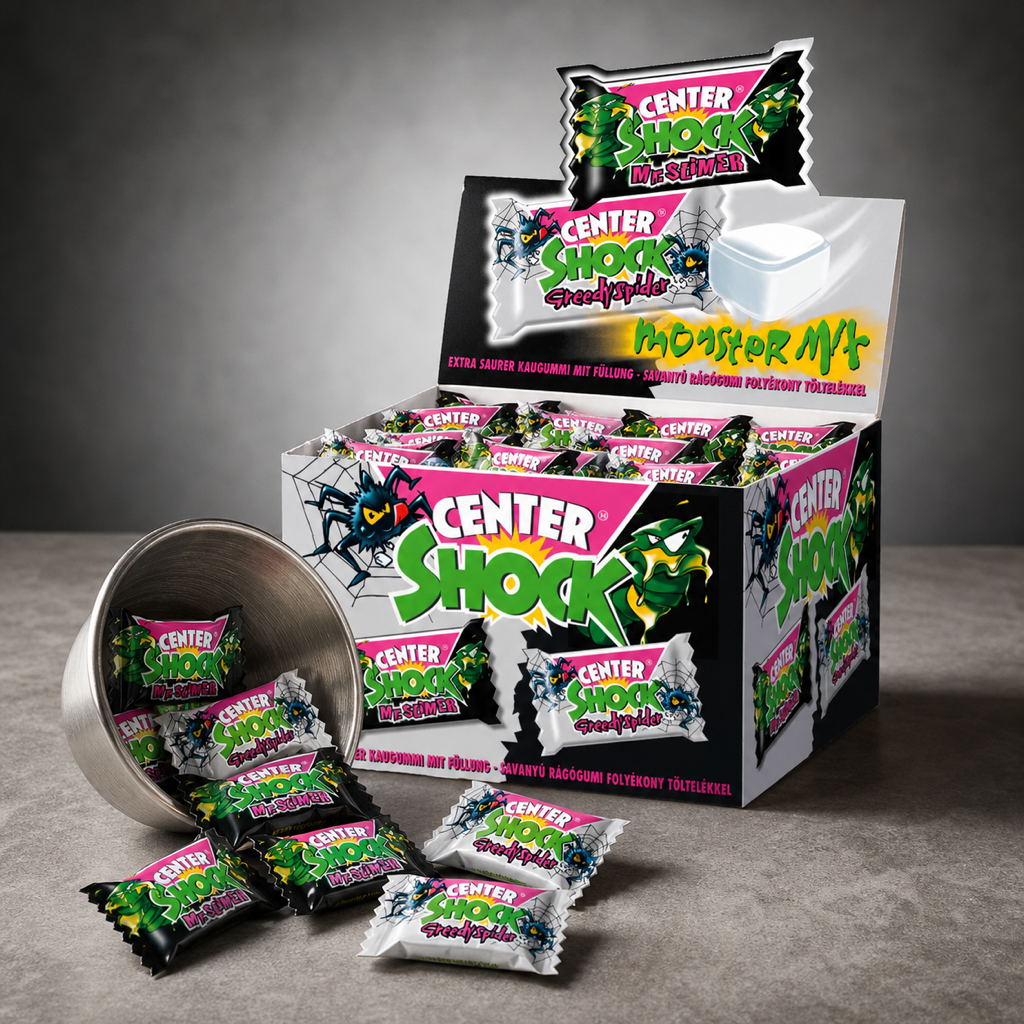 Center Shock Monster Mix Box of 100 Filled Chewing Gums Extra Sour serving suggestion
