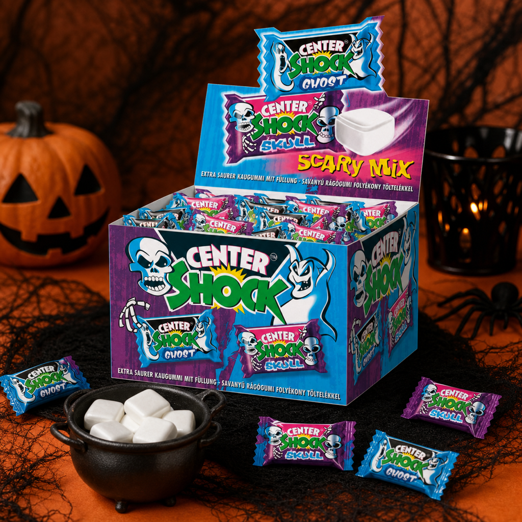 Center Shock Scary Mix Box of 100 Filled Chewing Gums Extra Sour serving suggestion