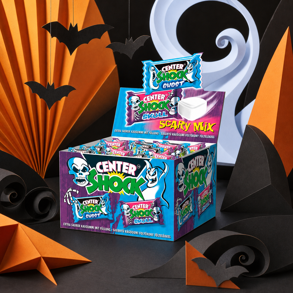 Center Shock Scary Mix Box of 100 Filled Chewing Gums Extra Sour paper art scene