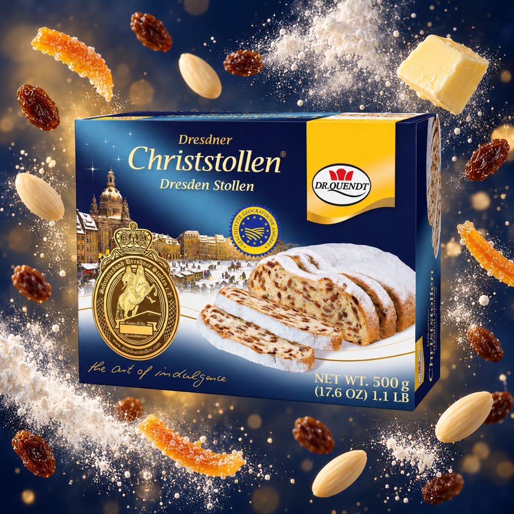 Dr. Quendt Dresdner Christstollen PGI Christmas Stollen | 500G with floating ingredients