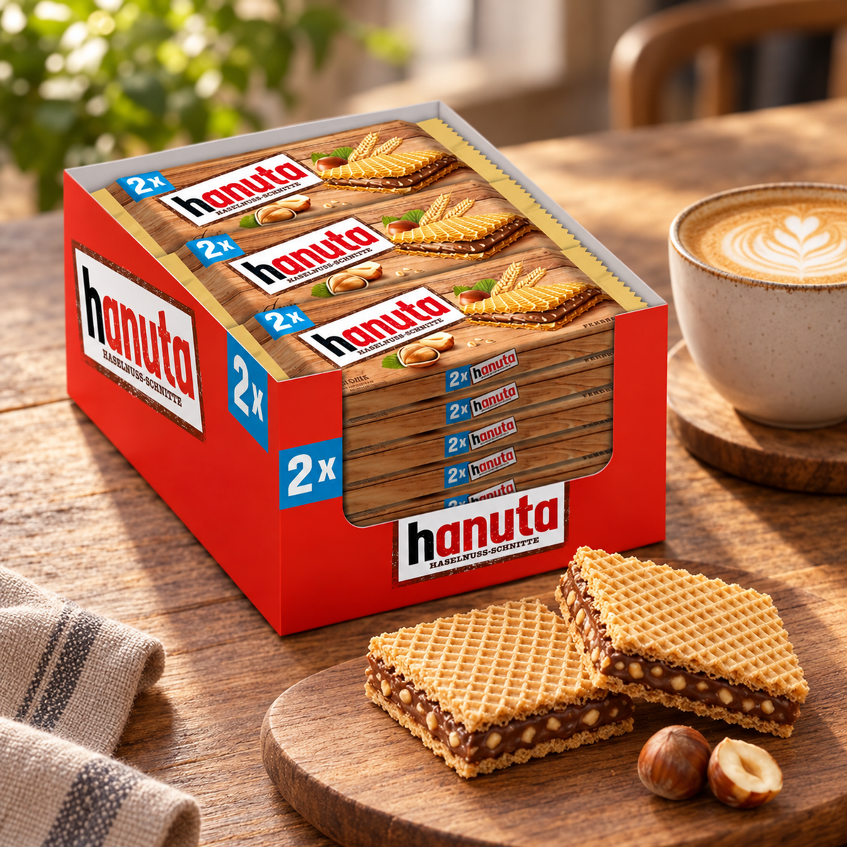 Hanuta Hazelnut Wafers 18x 44g serving suggestion