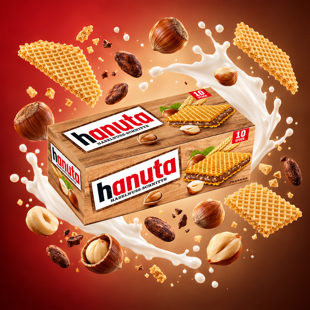 Hanuta Hazelnut Wafers 220g with floating ingredients