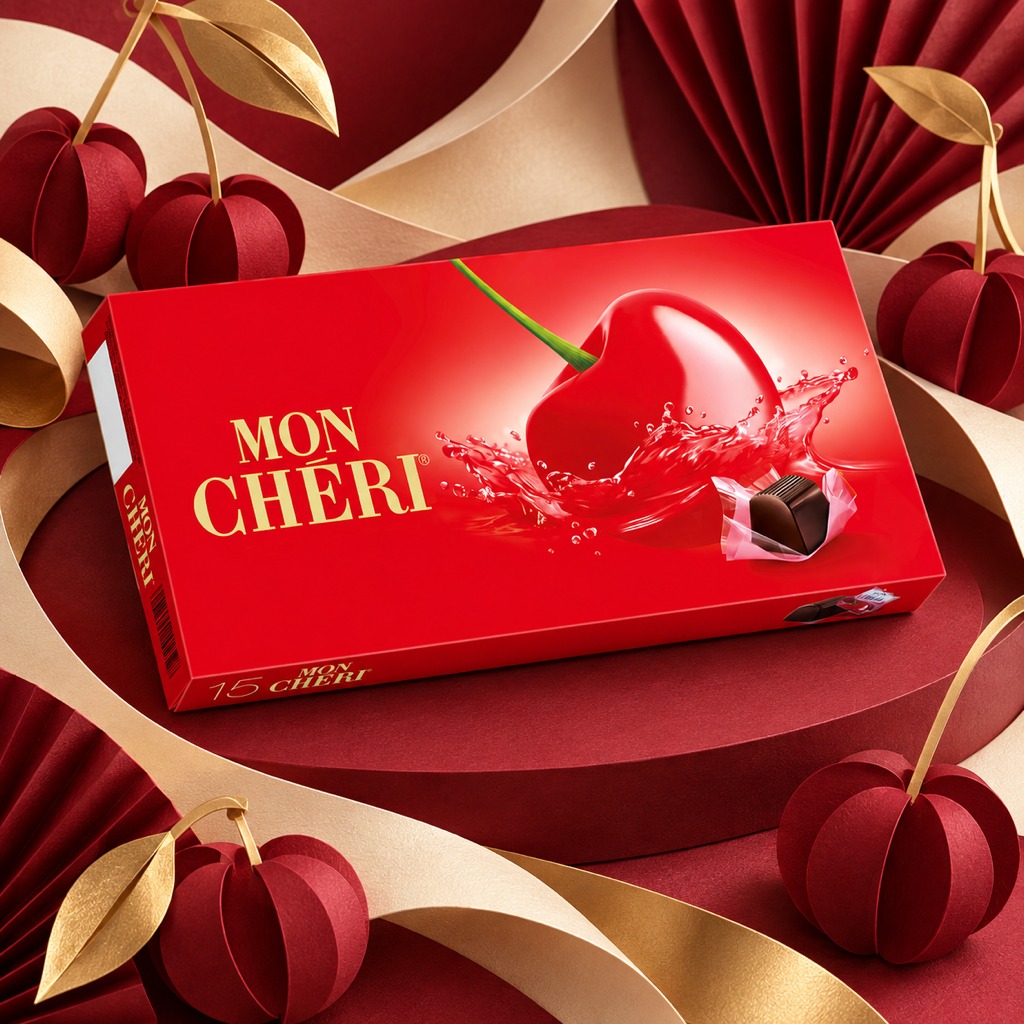Mon Chéri Cherry Liqueur Chocolates Box 15 Pieces 157g paper art scene