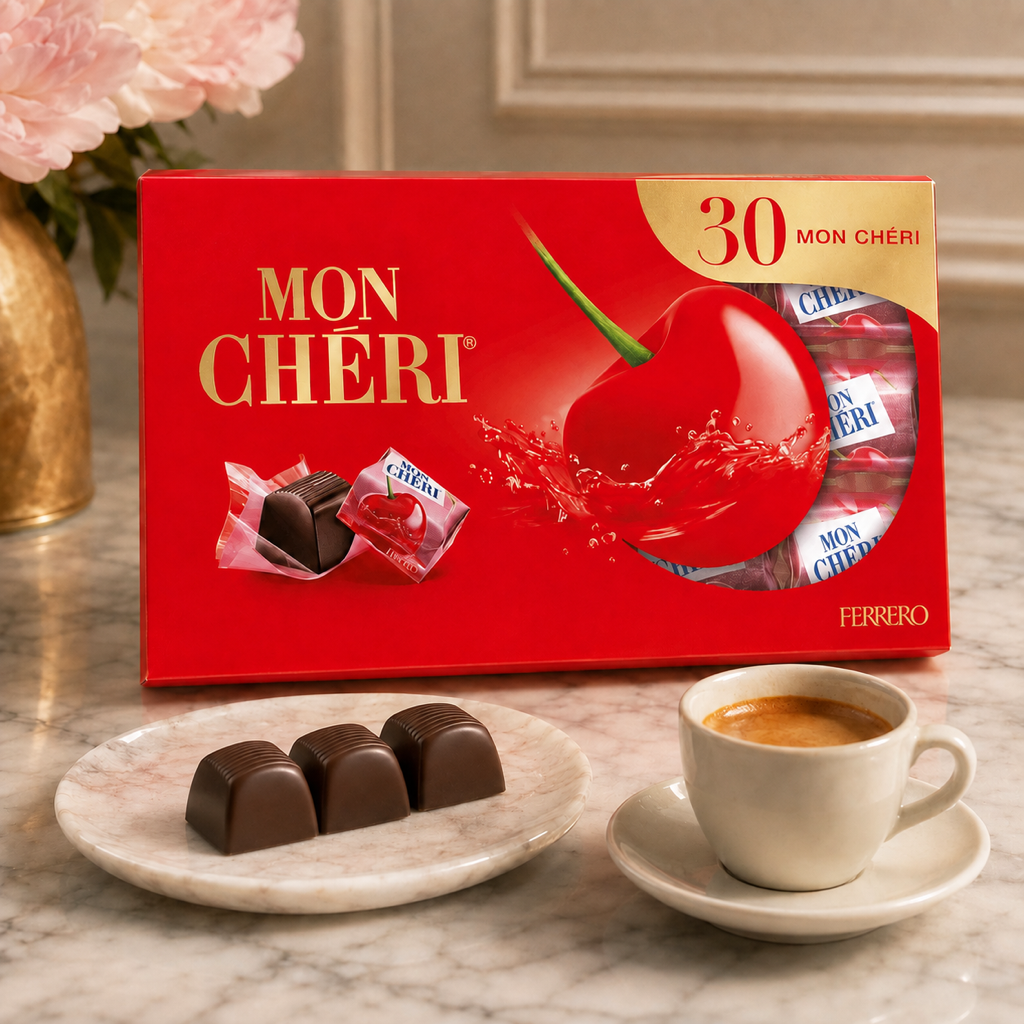 Mon Chéri Cherry Liqueur Chocolates Box 315g serving suggestion