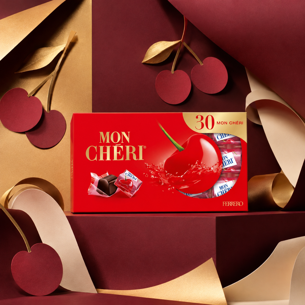 Mon Chéri Cherry Liqueur Chocolates Box 315g paper art scene