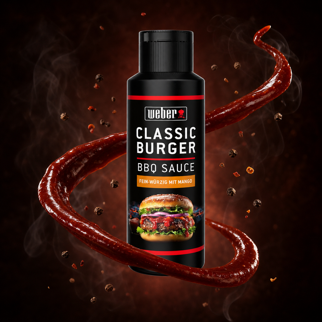 Weber Classic Burger BBQ Sauce 300ml with floating ingredients