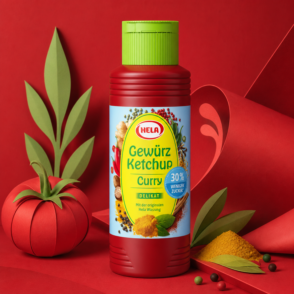 Hela Curry Ketchup Delicate 30% Less Sugar 300ml paper art scene