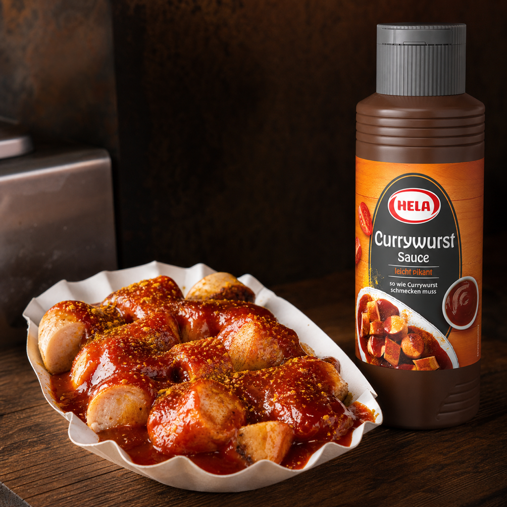 Hela Currywurst Sauce 300ML serving suggestion