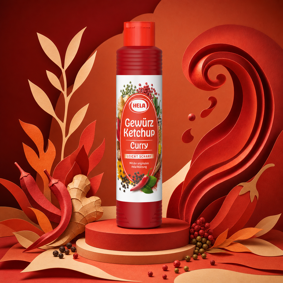 Hela Gewürz Ketchup Curry Leicht Scharf Slightly Hot 800ml paper art scene