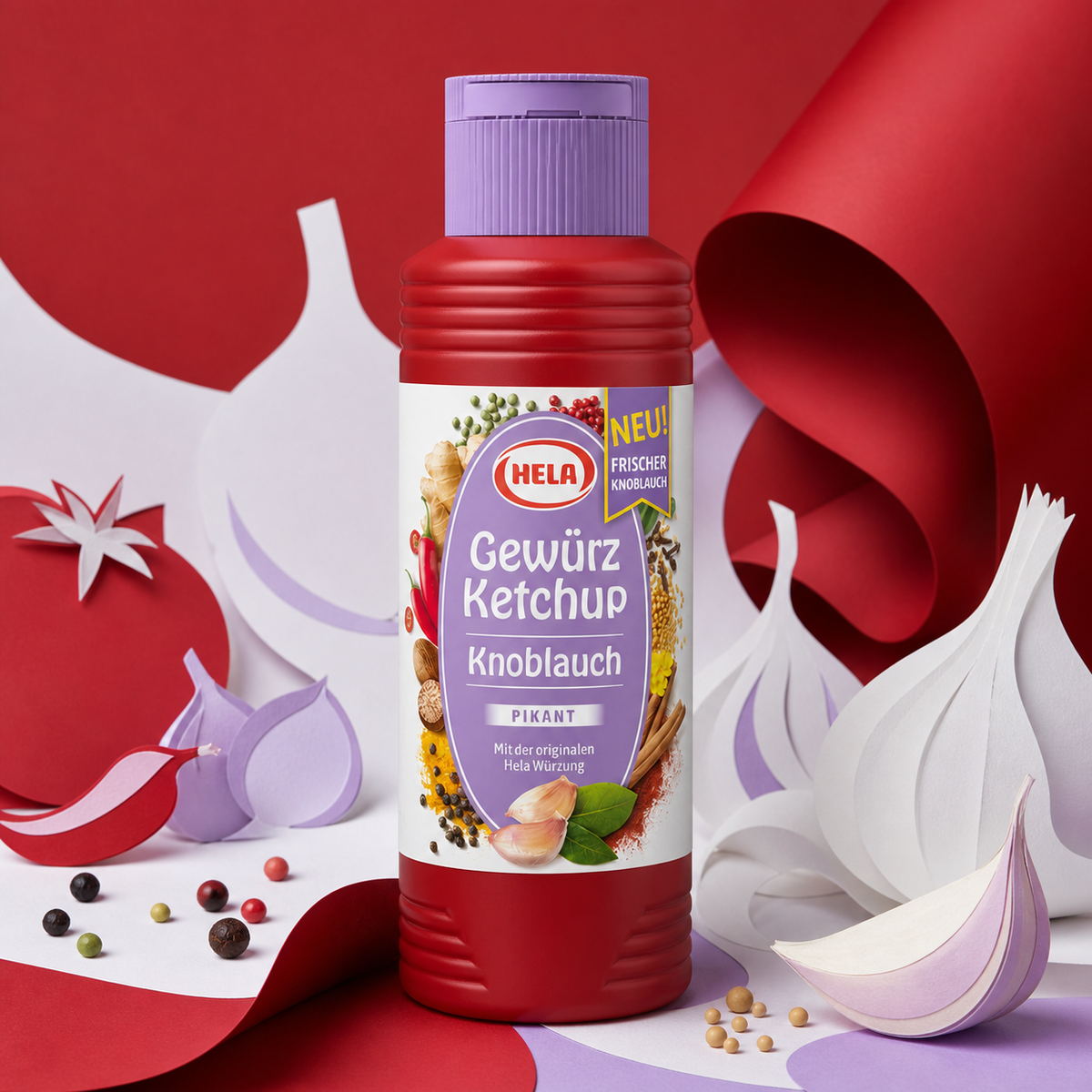 Hela Gewuerz Ketchup Knoblauch 300ml paper art scene