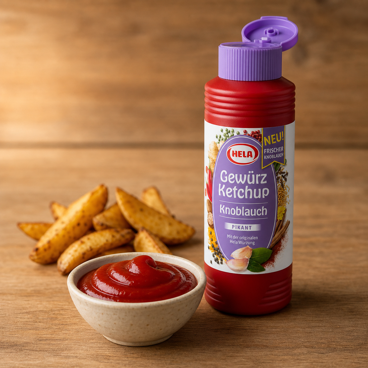 Hela Gewuerz Ketchup Knoblauch German garlic ketchup 300ml, opened, with the pack