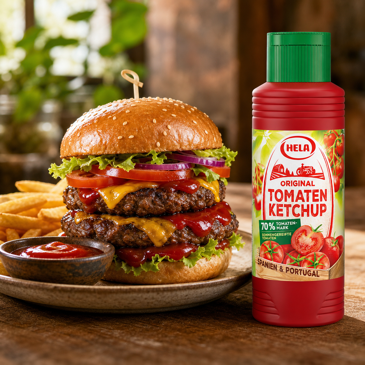 Hela Original Tomato Ketchup 300ml serving suggestion
