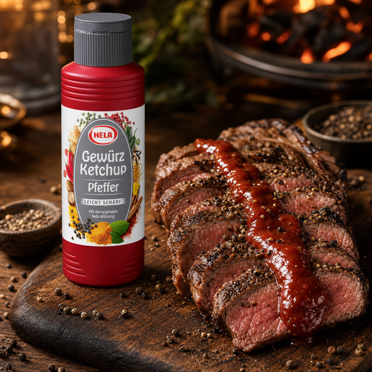 Hela Pepper Spice Ketchup 300ml serving suggestion