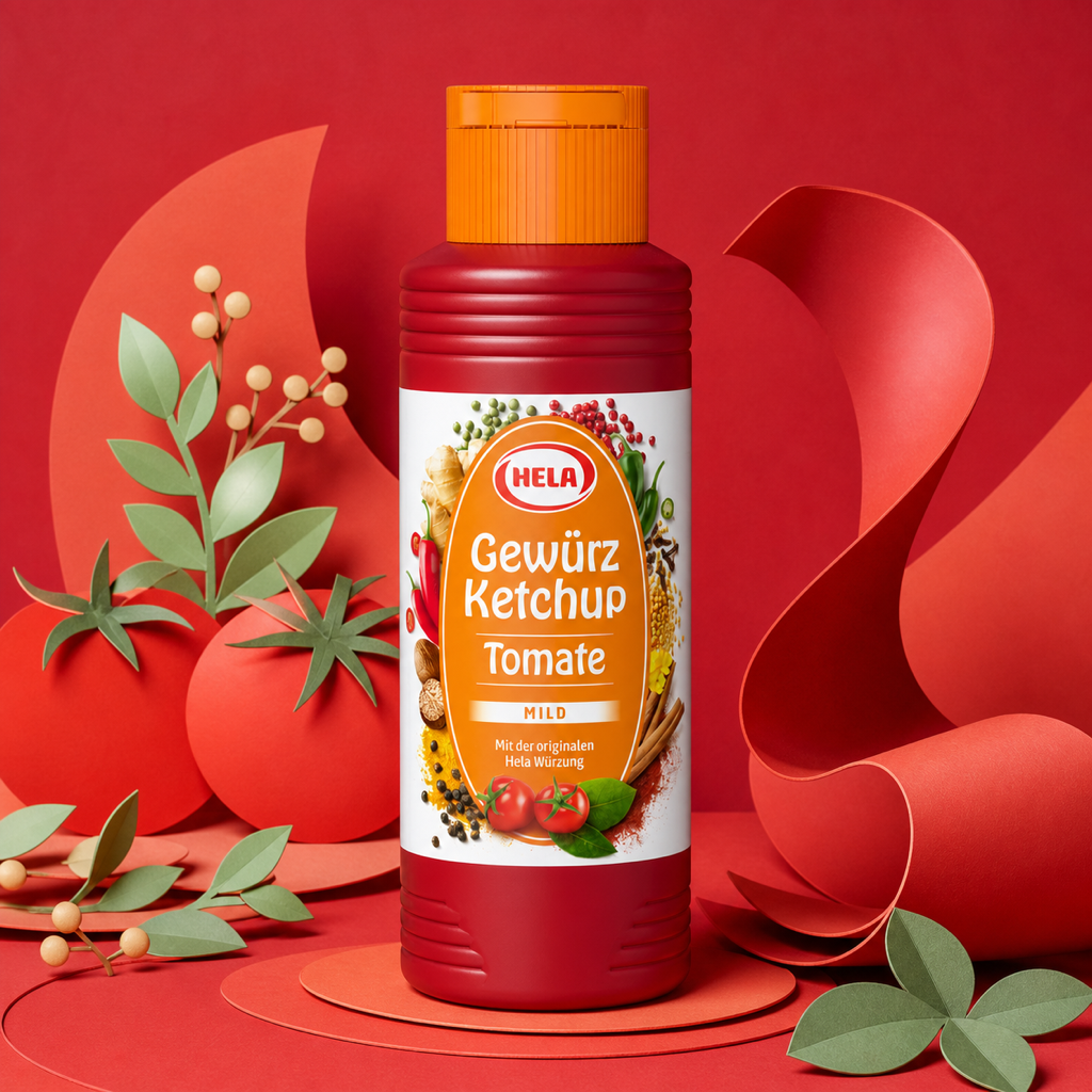 Hela Tomato Spice Ketchup Mild 300ml paper art scene