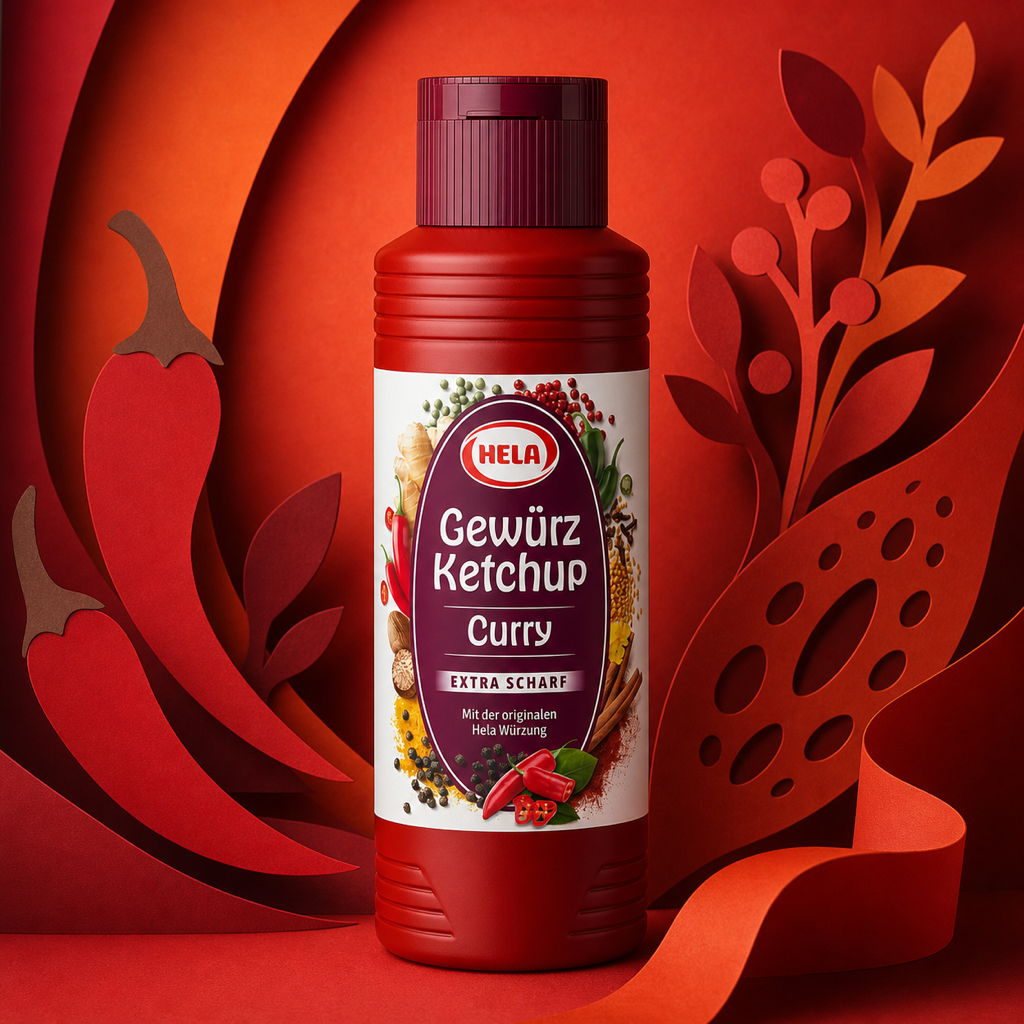 Hela Curry Ketchup Extra Hot 300ml paper art scene