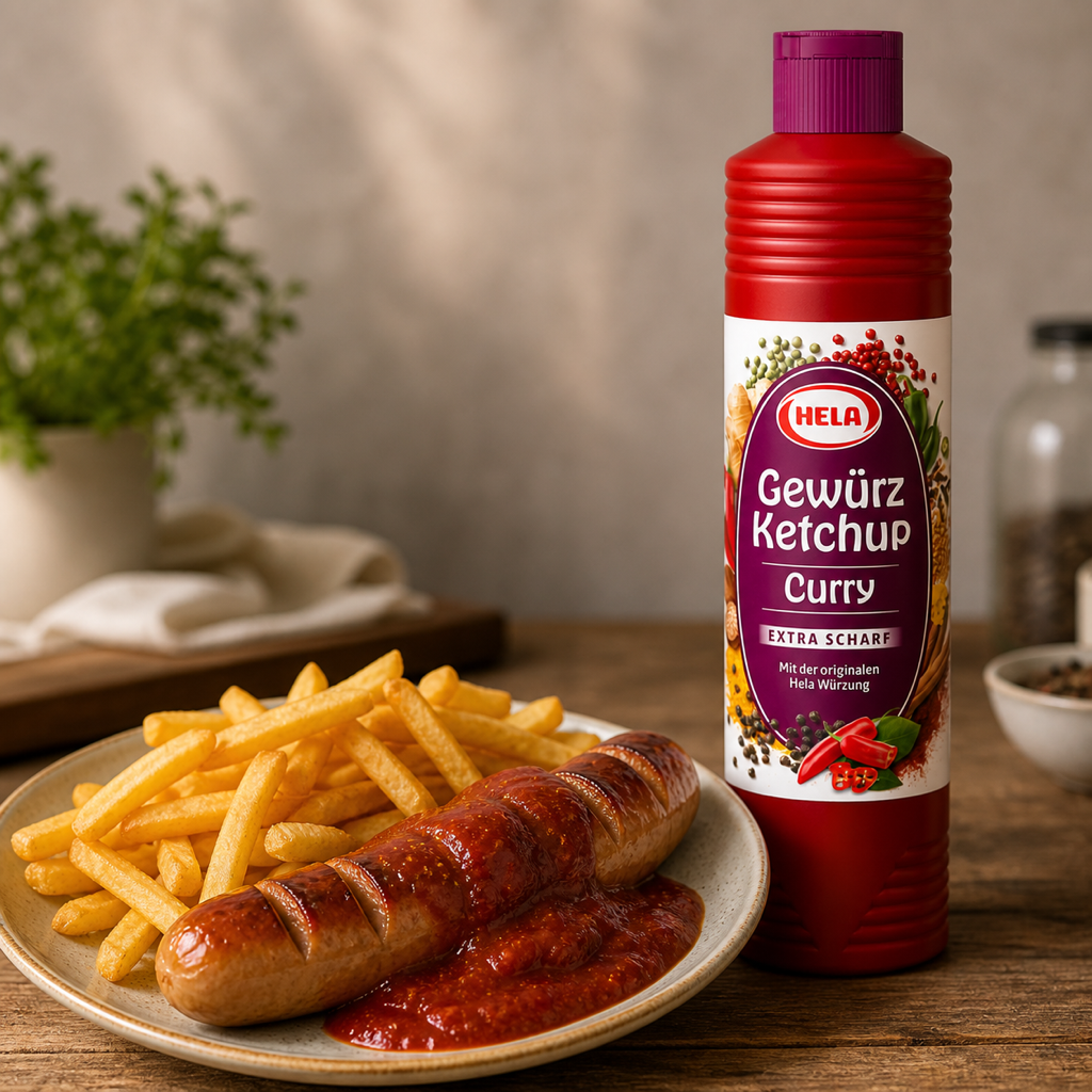 Hela Gewürz Ketchup Extra Scharf Hot 800ml serving suggestion