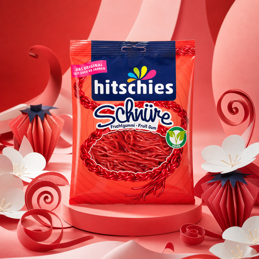 Hitschies Schnüre Erdbeere Strawberry Strings 125g paper art scene