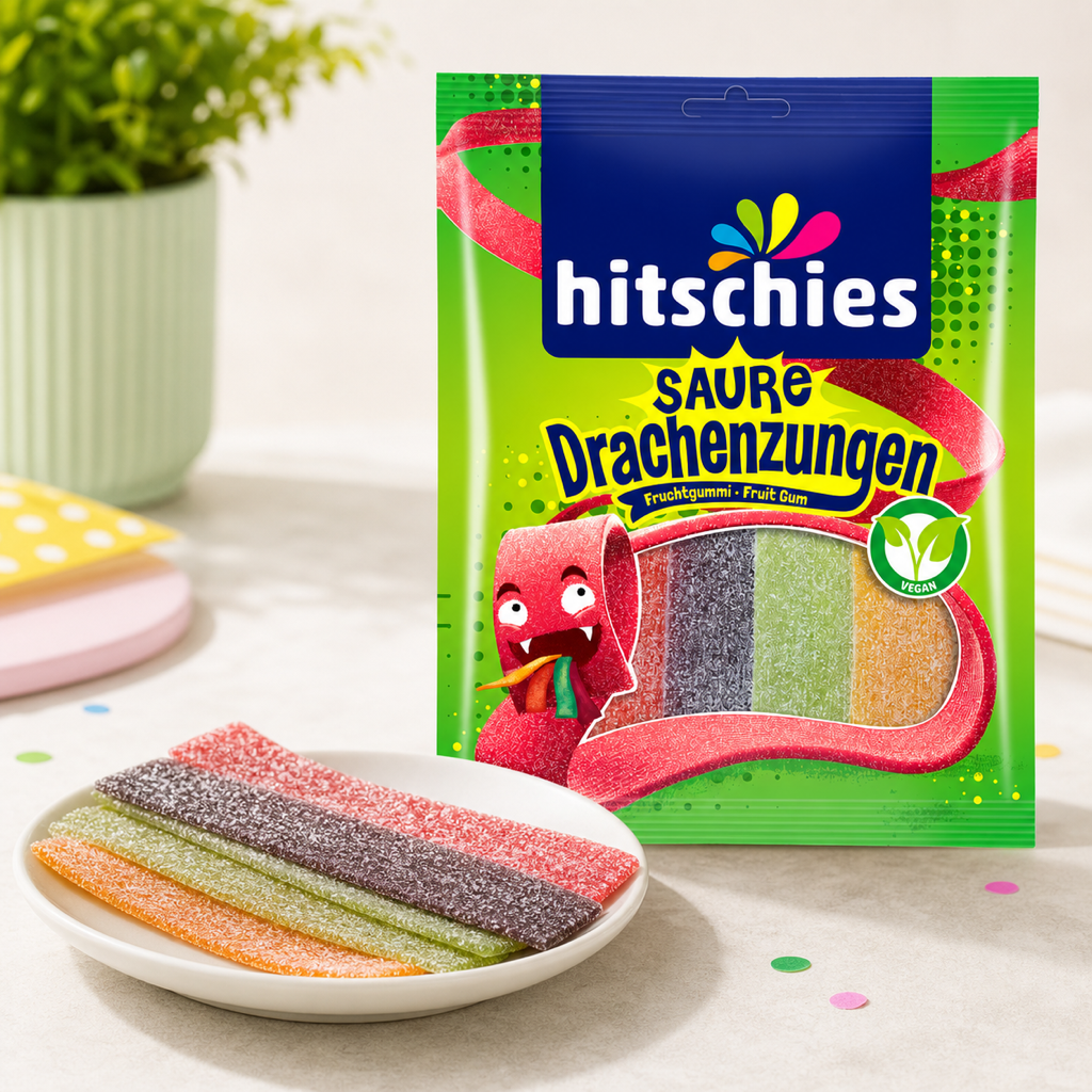 Hitschies Saure Drachenzungen Sour Dragon Tongues 125g serving suggestion