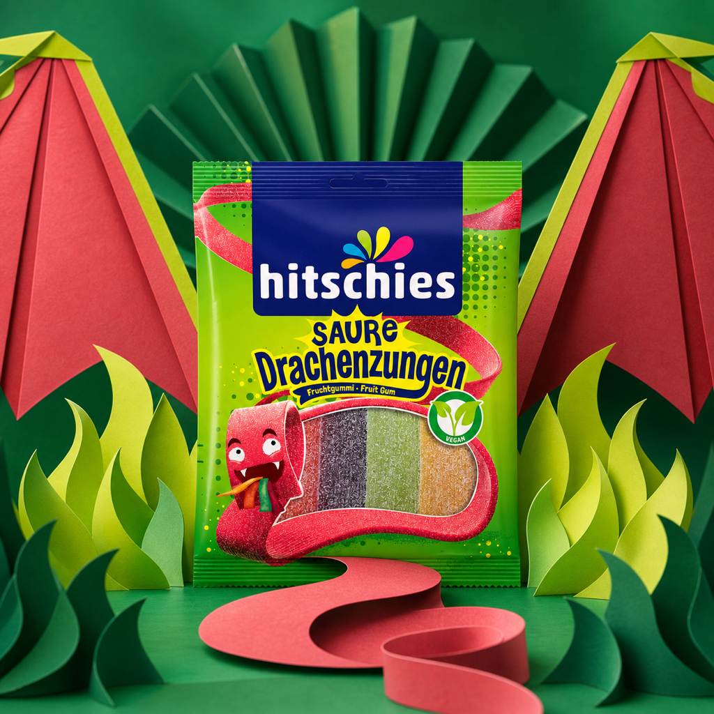 Hitschies Saure Drachenzungen Sour Dragon Tongues 125g paper art scene