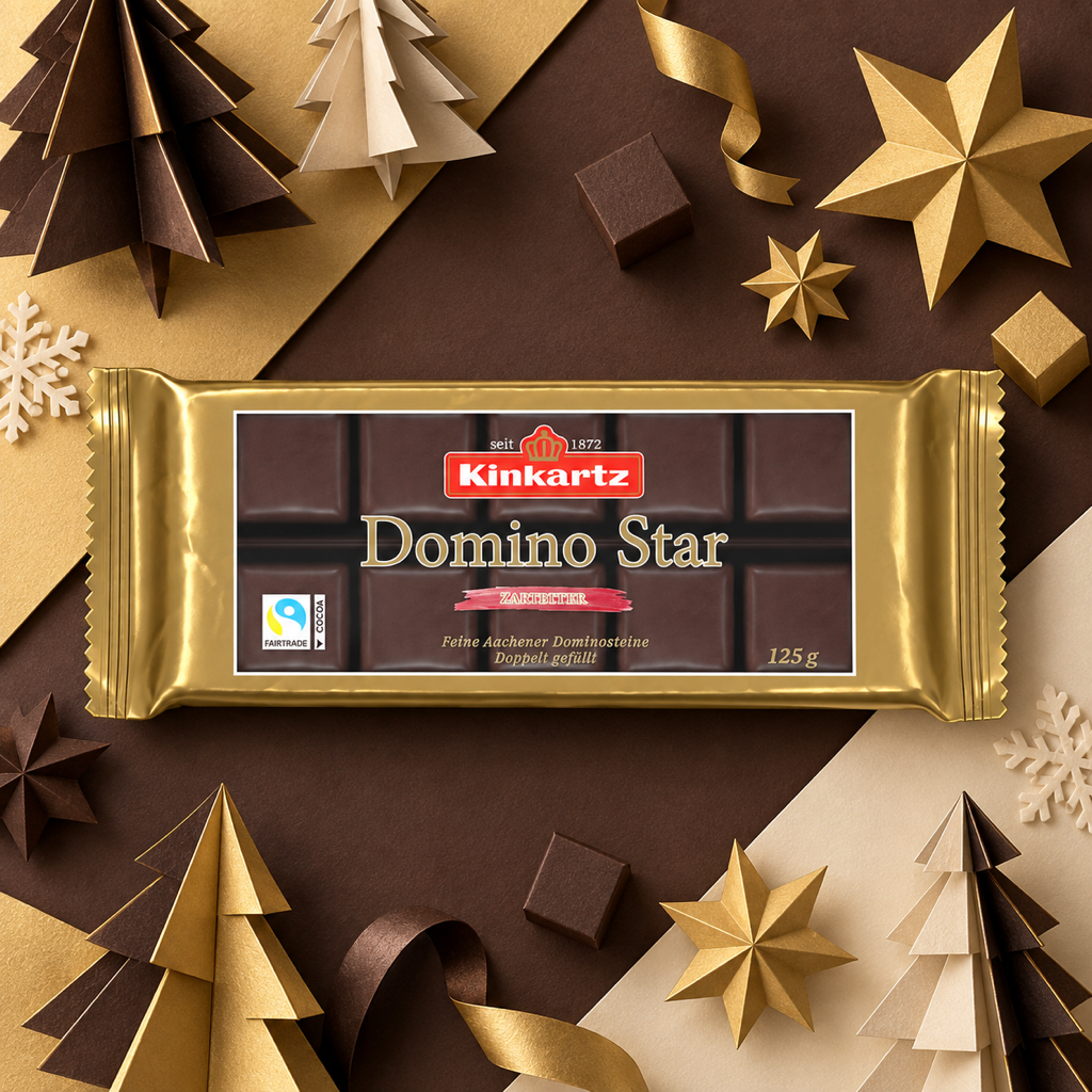 Kinkartz Domino Star Zartbitter Dark Chocolate Dominosteine Layered Gingerbread Cubes | 125G paper art scene