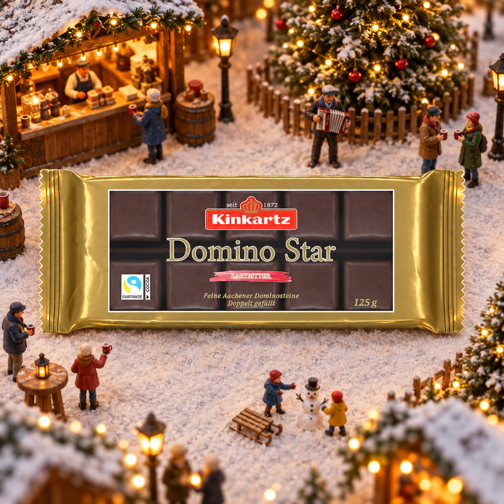 Kinkartz Domino Star Zartbitter Dark Chocolate Dominosteine Layered Gingerbread Cubes | 125G miniature scene