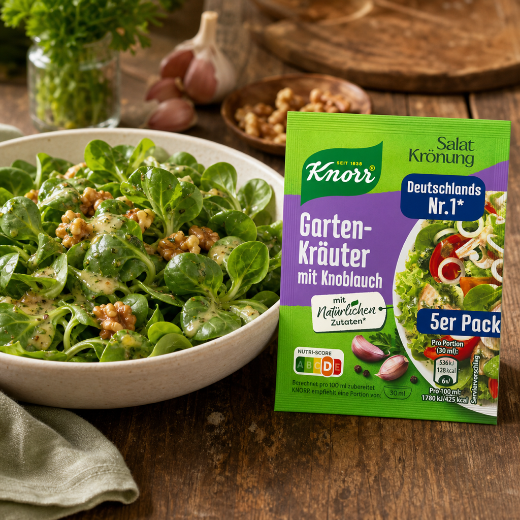 Knorr Salatkrönung Garden Herbs with Garlic Salad Dressing Mix | 5X8G serving suggestion