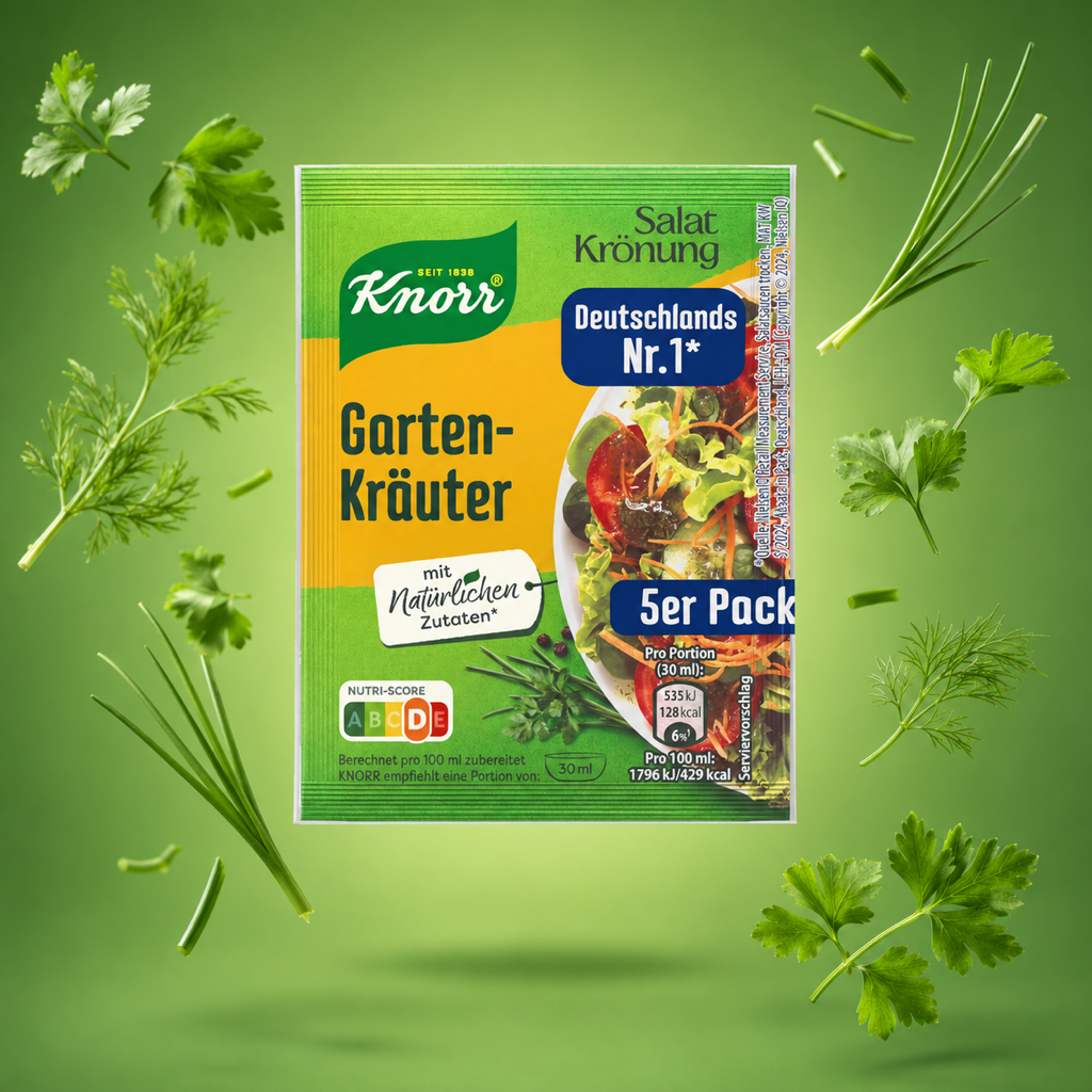 Knorr Salatkrönung Gartenkräuter Garden Herbs 5x 8g with floating ingredients