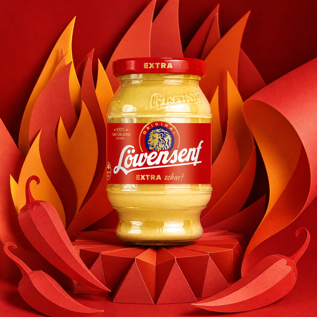Löwensenf Extra - Extra Hot Mustard 250ml paper art scene