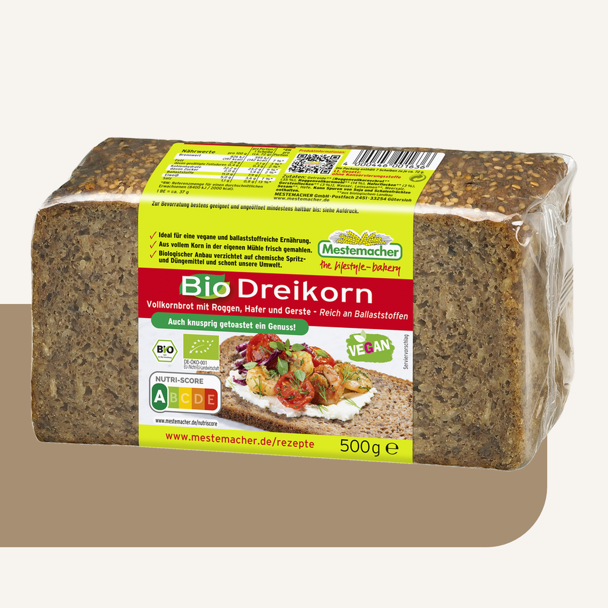 Mestemacher Organic Three Grain Rye Bread  500G pack