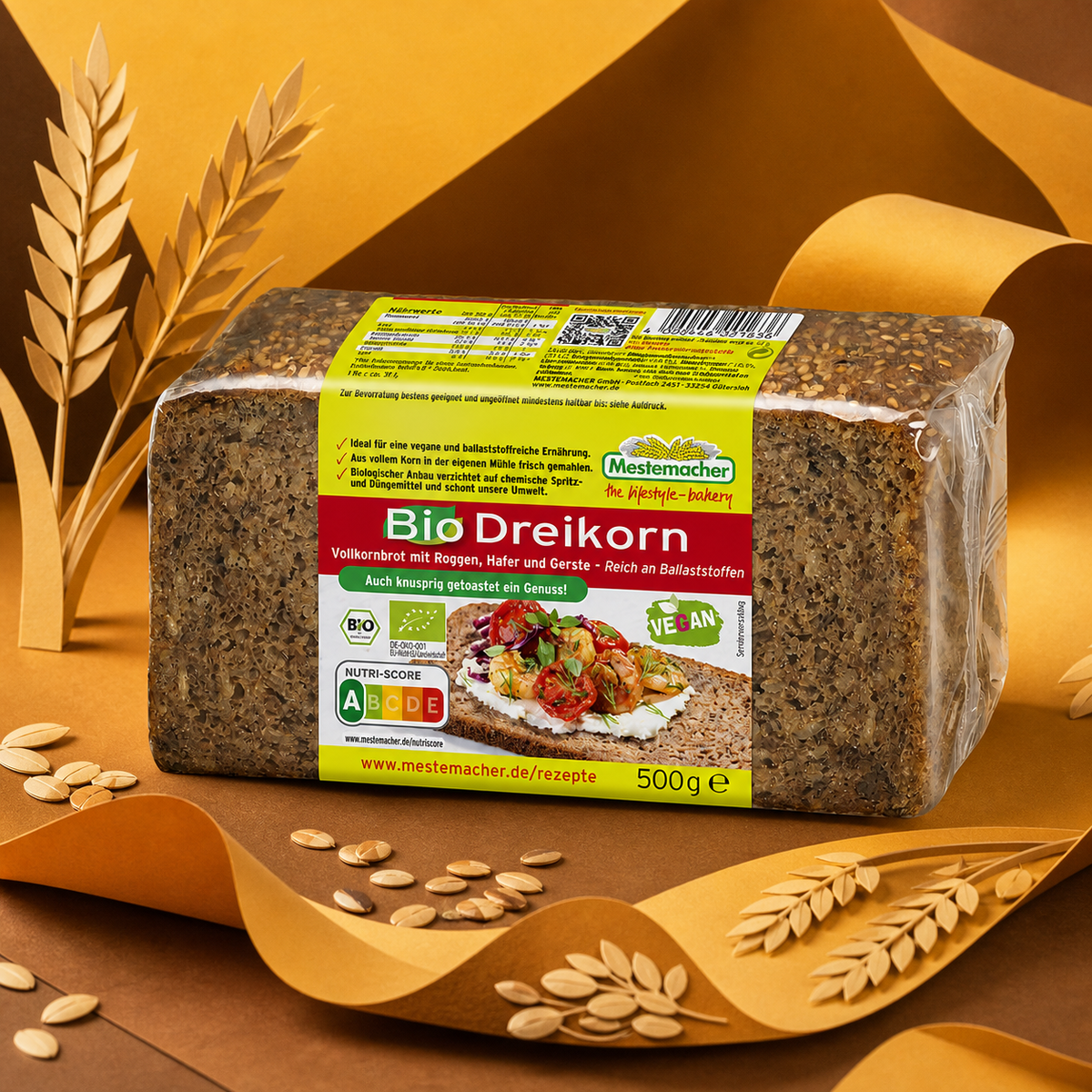 Mestemacher Bio Dreikornbrot 500g paper art scene