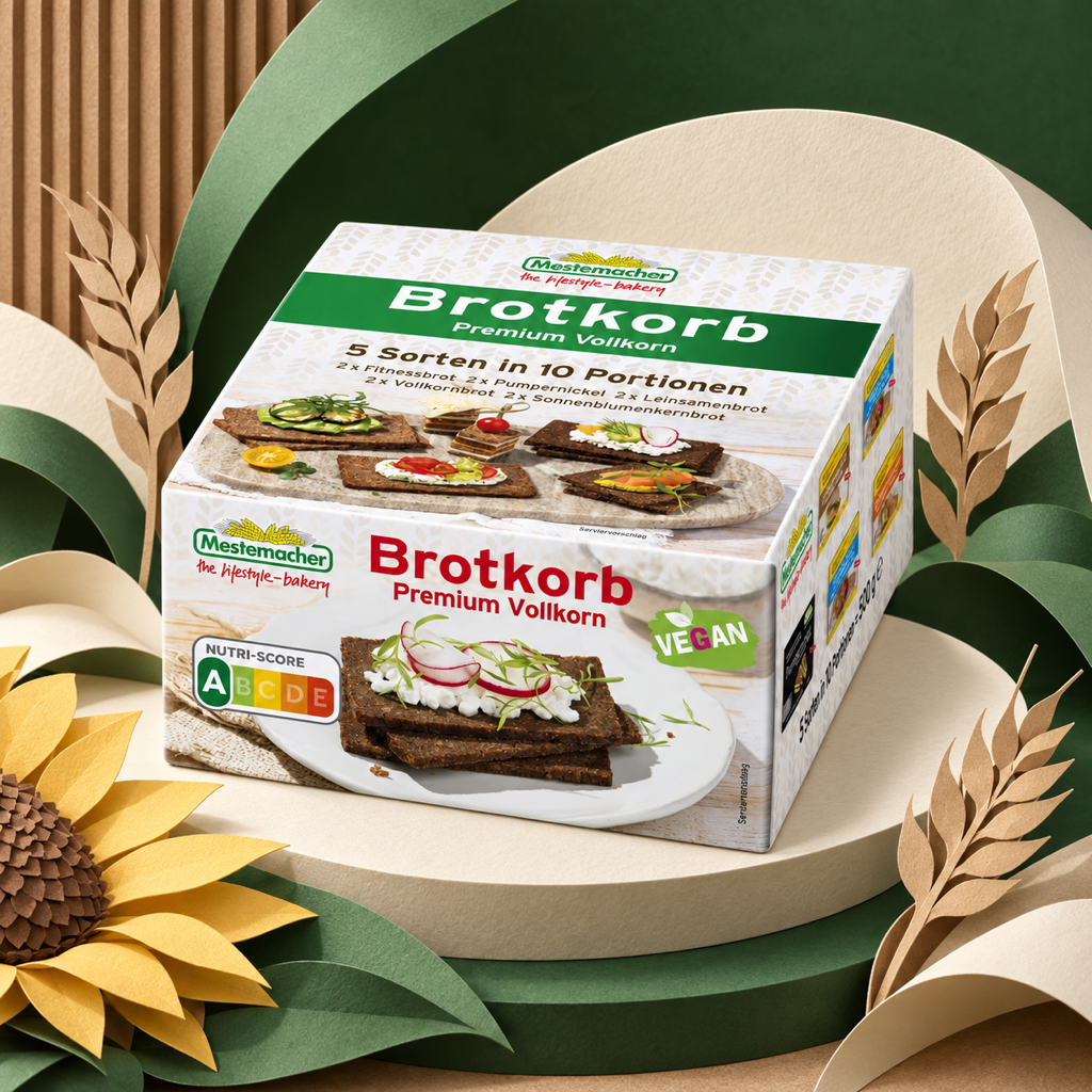 Mestemacher Premium Vollkorn Brotkorb 5 Wholemeal Rye Breads 500g paper art scene