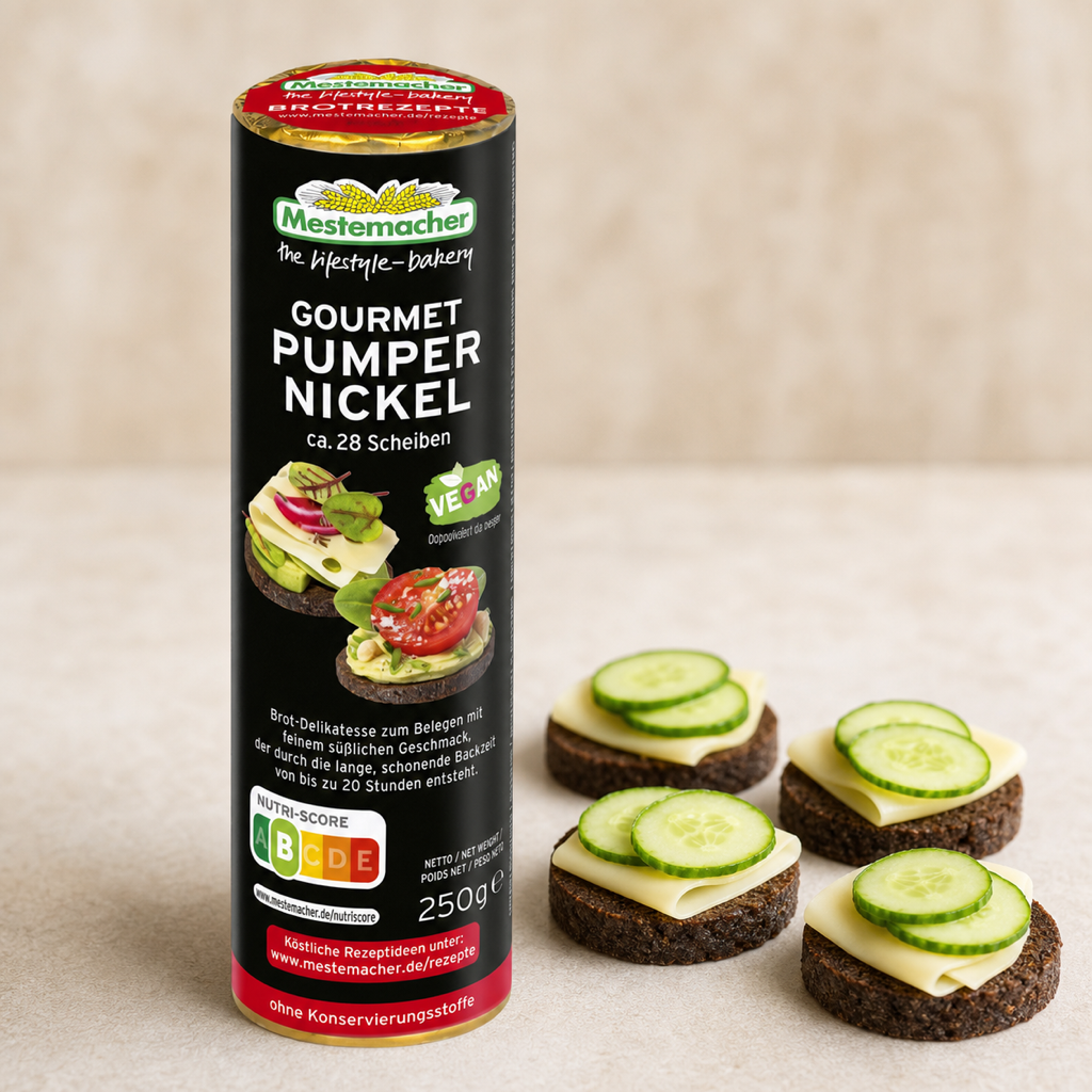 Mestemacher Gourmet Pumpernickel German Rye Bread | 250G serving suggestion