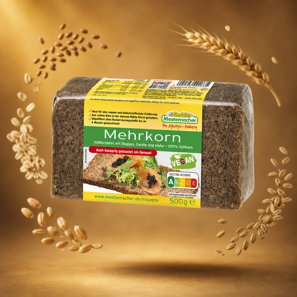 Mestemacher Mehrkornbrot 500g with floating ingredients