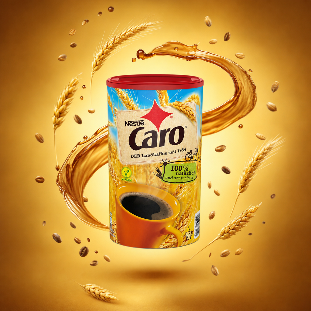 Caro Landkaffee Instant Drink Powder 200g with floating ingredients