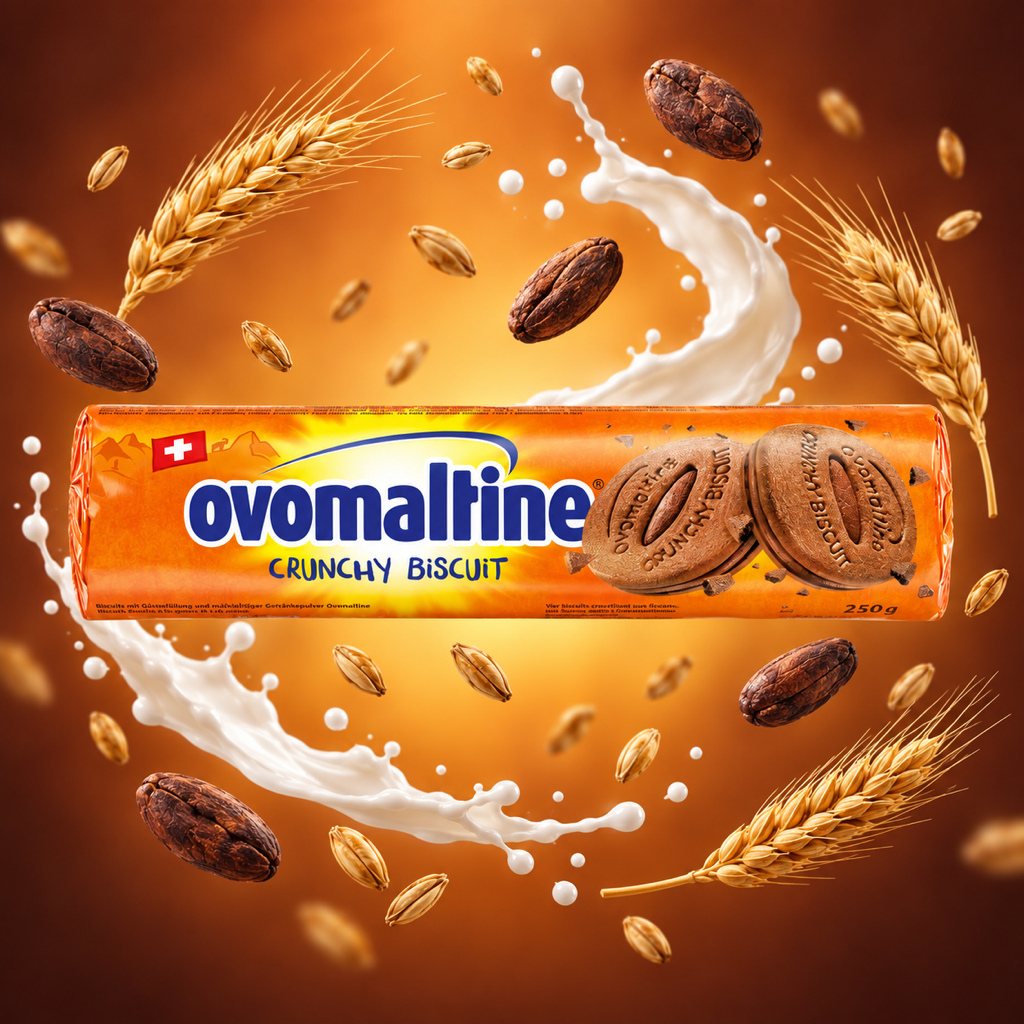 Ovomaltine Crunchy Biscuit 250g with floating ingredients