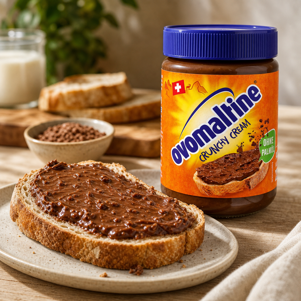Ovomaltine Crunchy Cream Swiss Chocolate Malt Spread | 380G serving suggestion