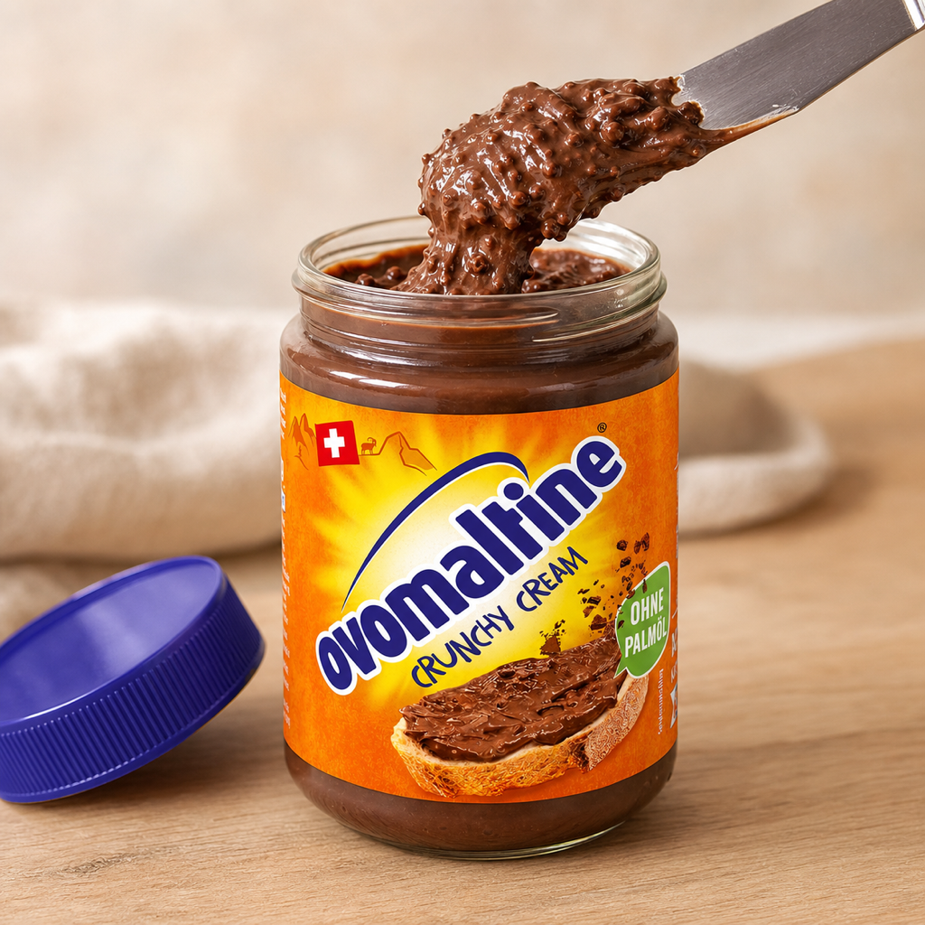 Ovomaltine Crunchy Cream Swiss Chocolate Malt Spread | 380G opened