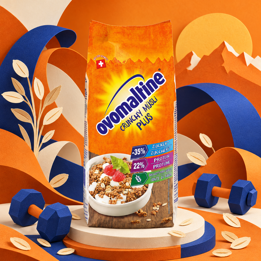 Ovomaltine Crunchy Müsli Plus Protein Muesli 300g paper art scene