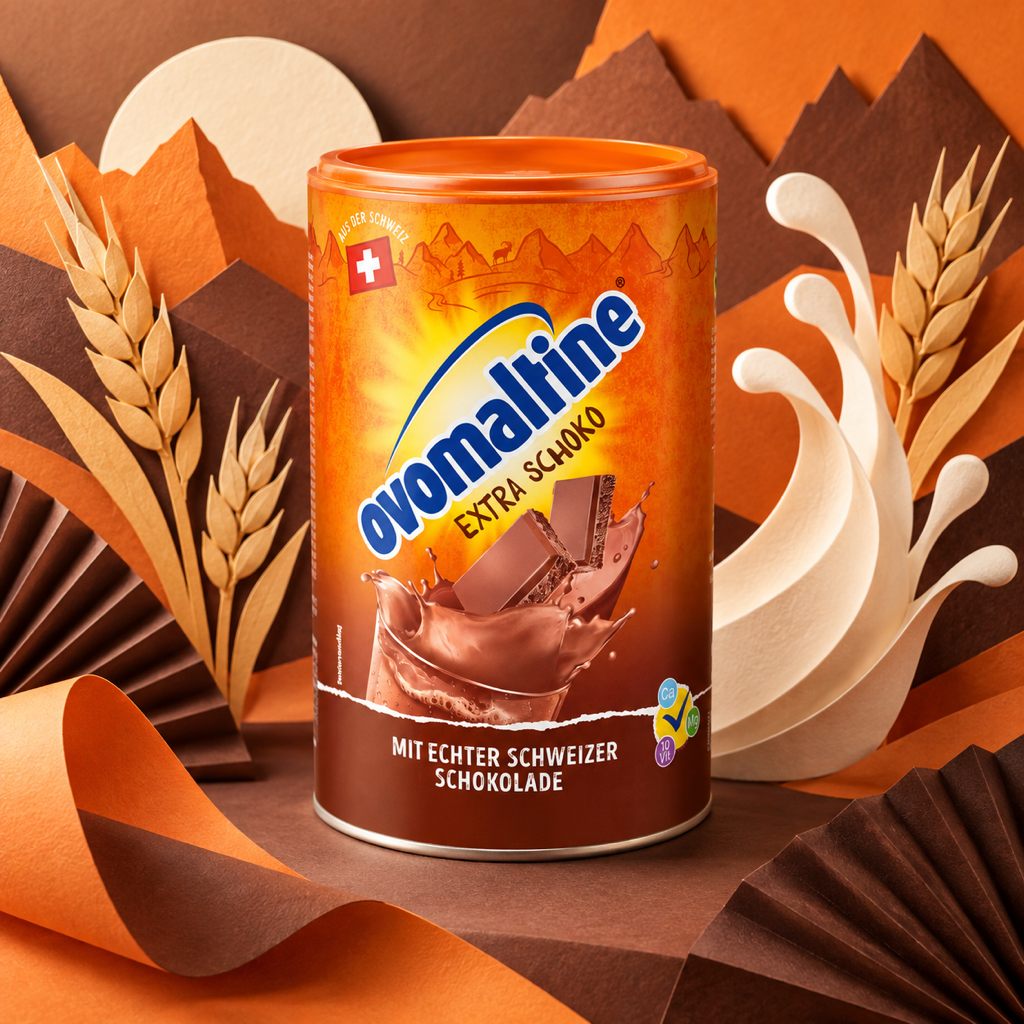 Ovomaltine Extra Schoko Malted Drink Powder 450g paper art scene