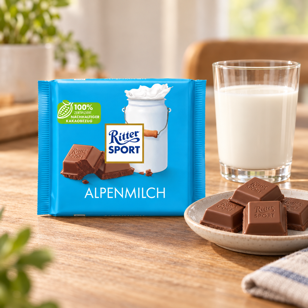 Ritter Sport Alpine Milk Chocolate Bar | 100g serving suggestion
