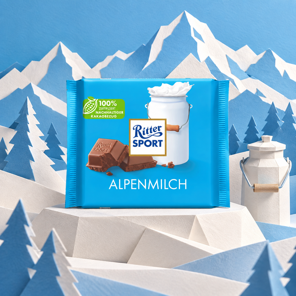 Ritter Sport Alpine Milk Chocolate Bar | 100g paper art scene