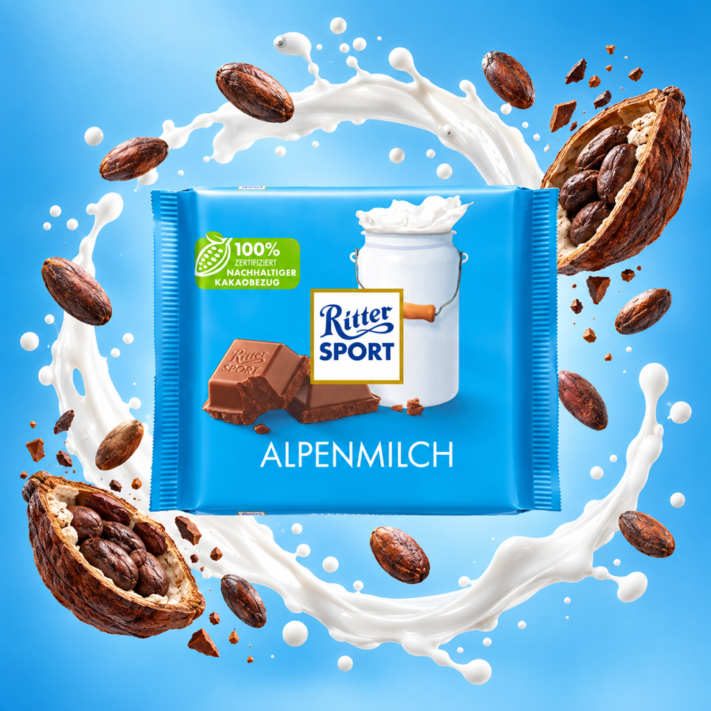 Ritter Sport Alpine Milk Chocolate Bar | 100g with floating ingredients