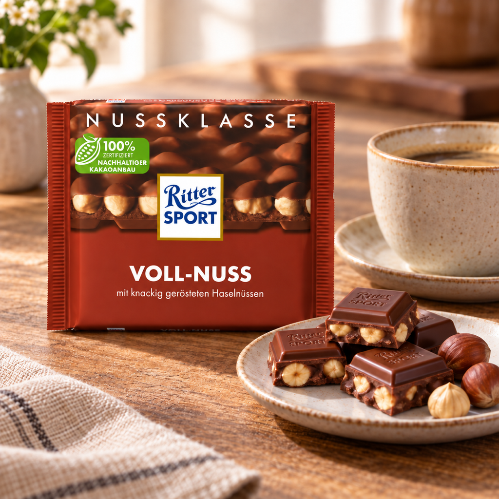 Ritter Sport Whole Hazelnut Chocolate Bar | 100g serving suggestion