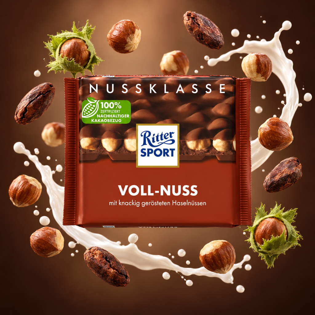 Ritter Sport Whole Hazelnut Chocolate Bar | 100g with floating ingredients