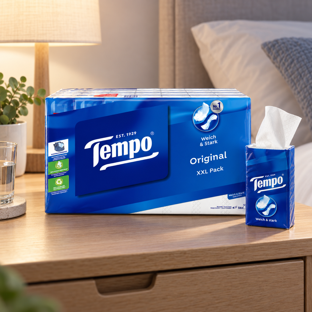 Tempo Classic Tissues (56 packs of 10) serving suggestion